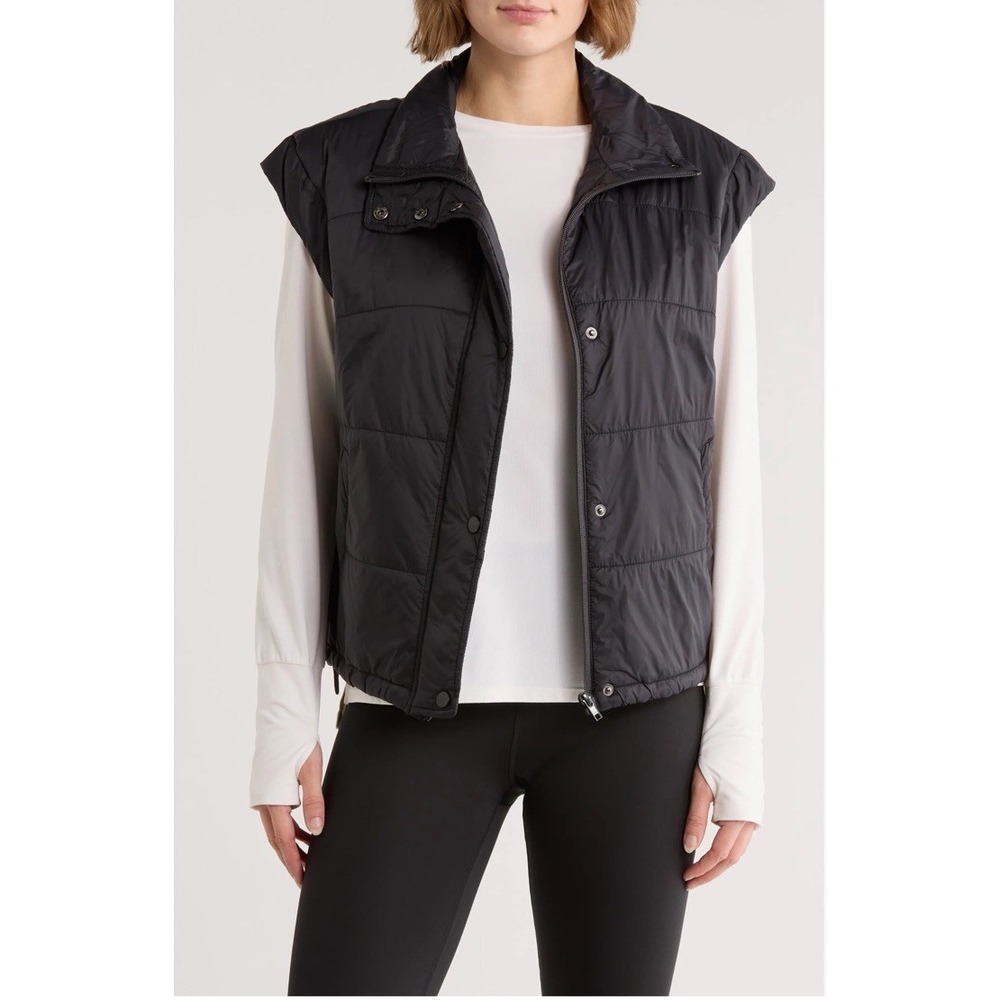 Z by Zella Womens Channel Quilted Puffer Vest Black Small